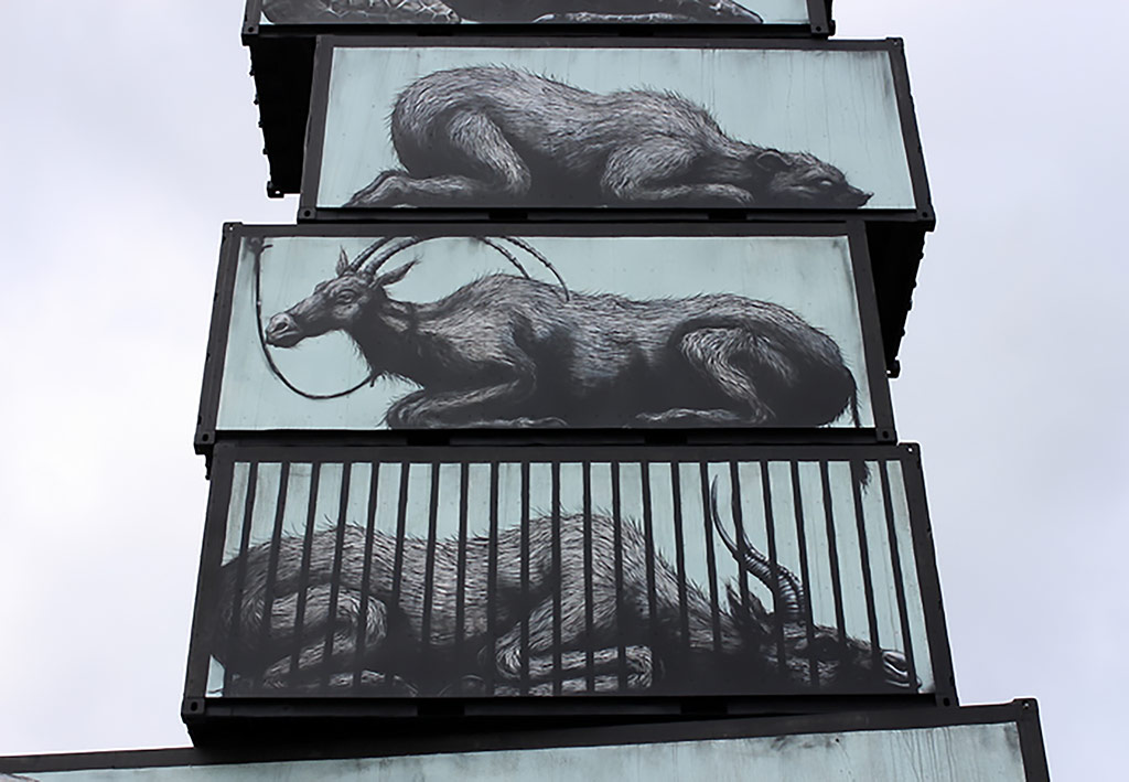 animal murals roa belgium street art container sculpture